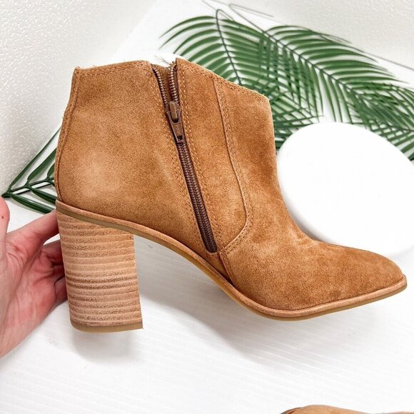 Lucky Brand Pellyon Brown Suede Almond Toe Stacked Heel Booties Size 9.5M NWOB - Picture 9 of 14